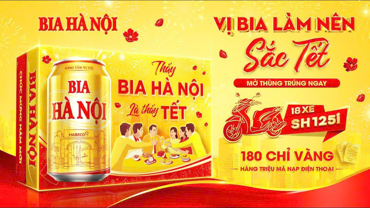 Bia HÀ NỘI lon 330ml bao bì trúng thưởng- Thùng 24 lon x 330ml