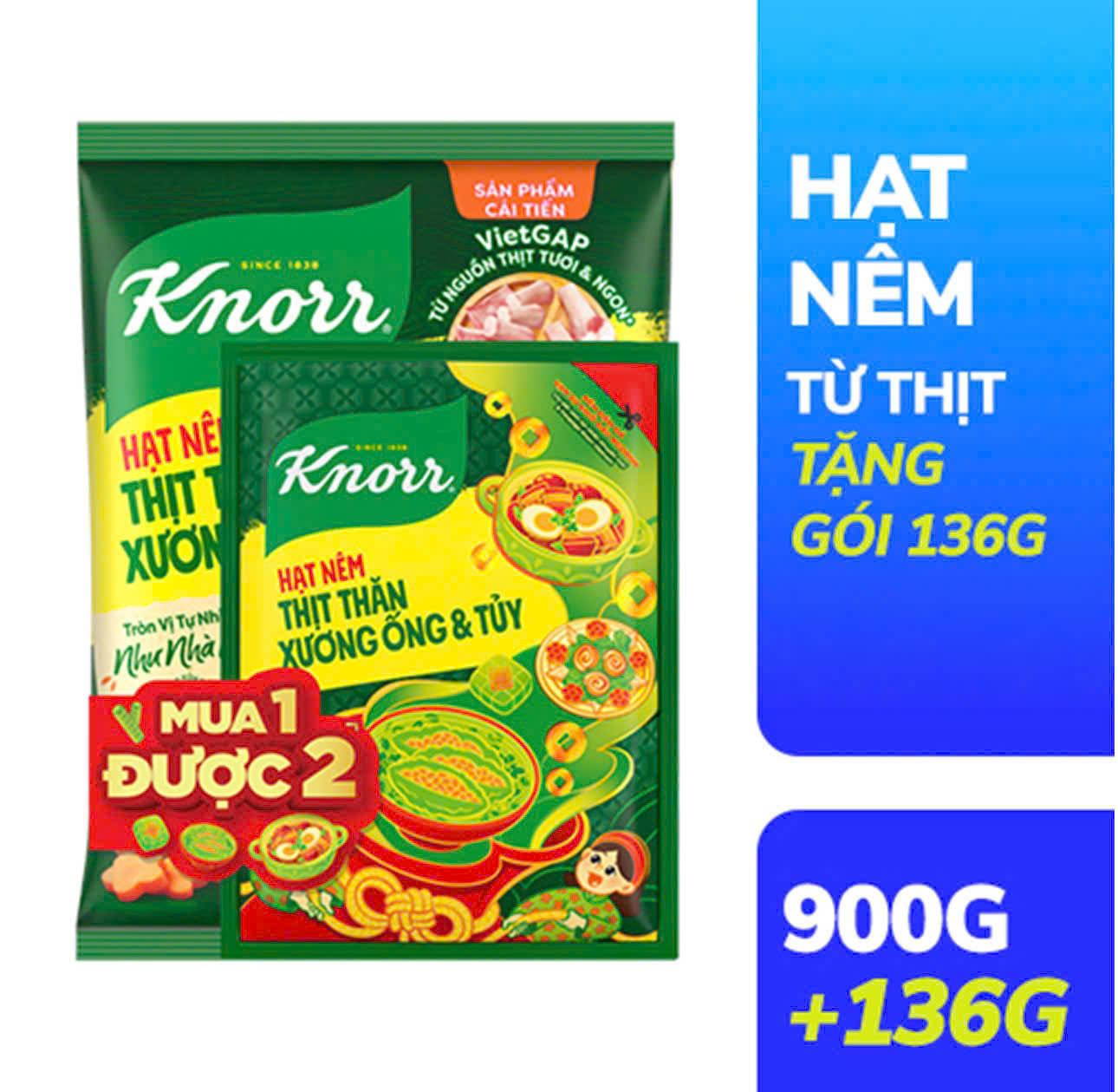 HẠT NÊM KNORR 900G(1+1 ttx ống 136g)