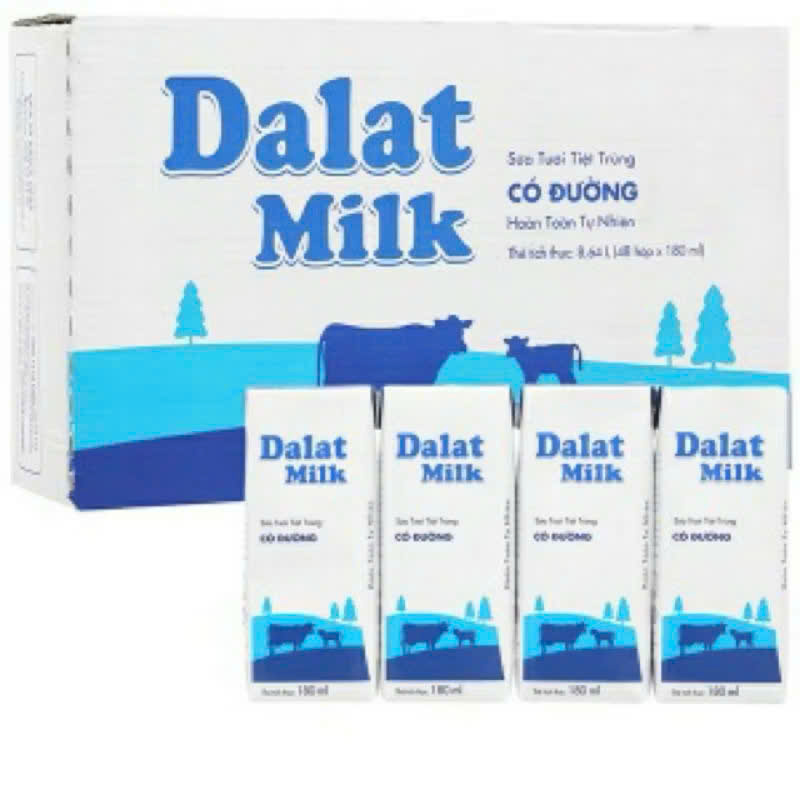 sữa tươi tiệt trùng dalat milk 180ml có đường