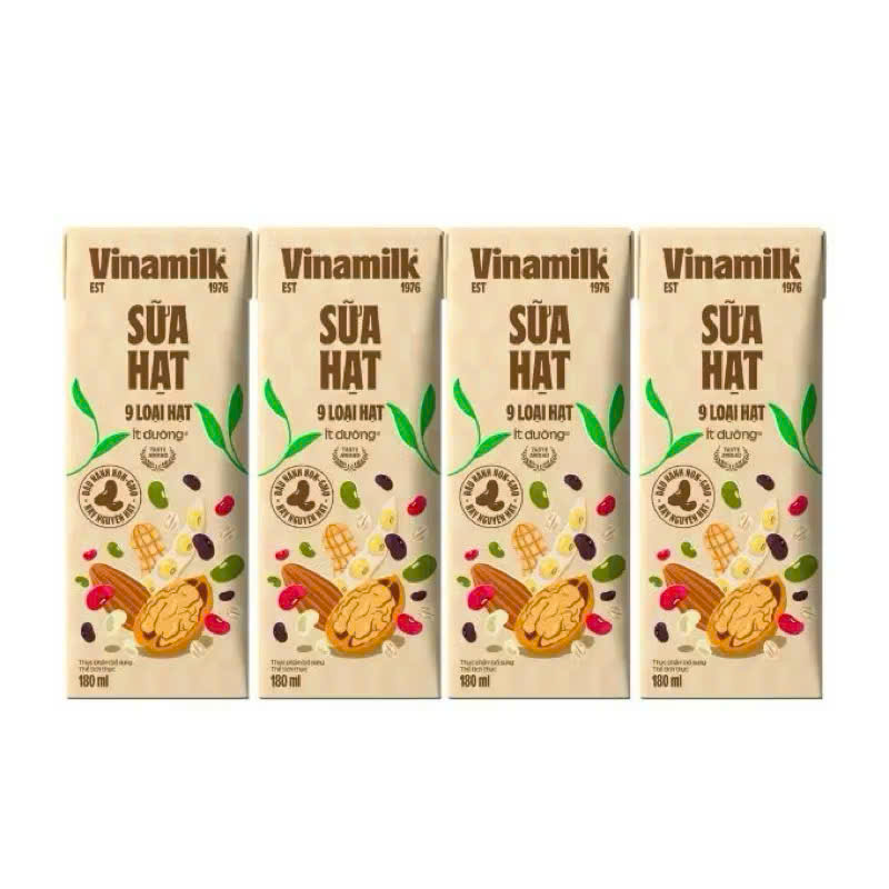 Sữa hạt VINAMILK 9 loại hạt ít đường hộp 180ml - Thùng 6 lốc x 4 hộp x 180ml